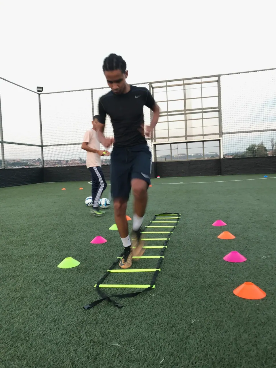 A young player practising footwork